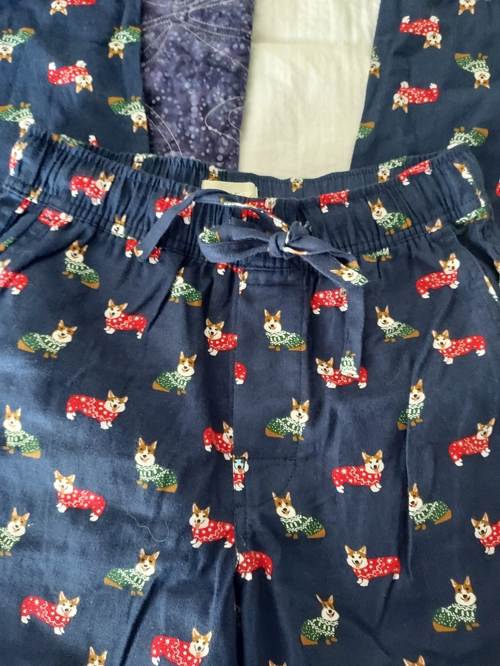 NWT XS J Crew Navy Blue Corgi Print Pajama Pants, Red and Green Xmas Theme - Picture 2 of 11